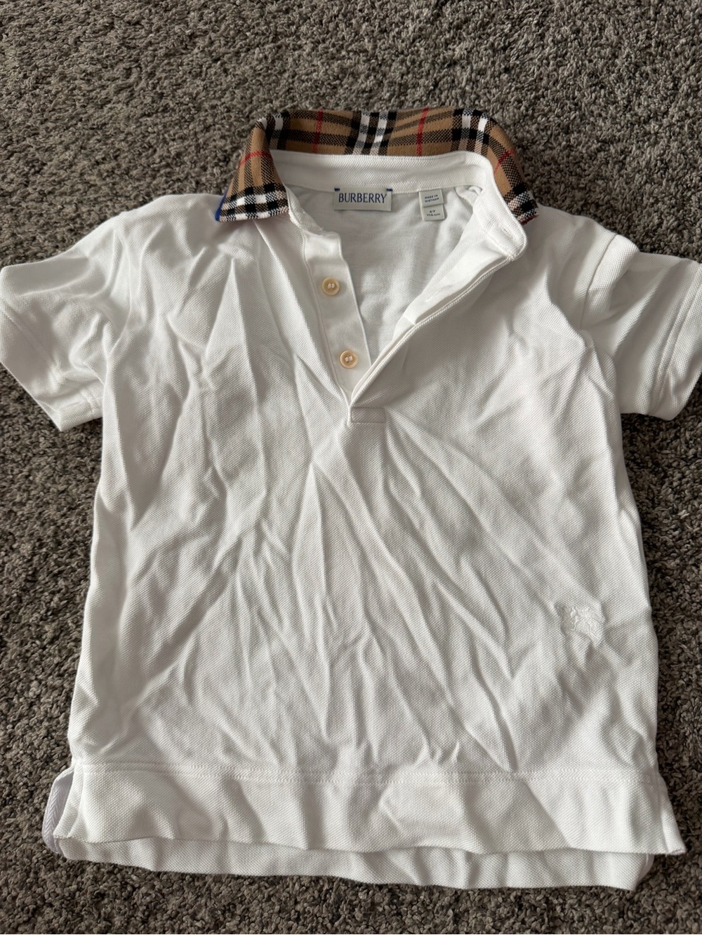 Burberry White Kids Polo with Signature Check Collar